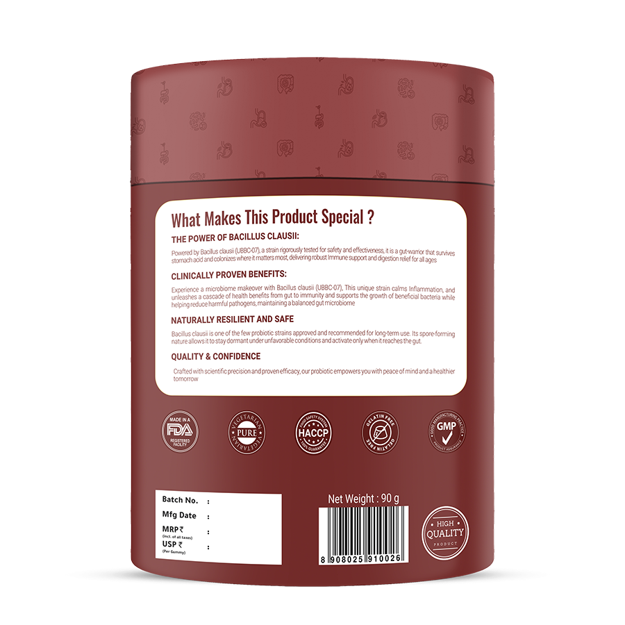 Easy-to-consume probiotic gummies – 30-count pack by Swarneo for maintaining gut health and vitality.