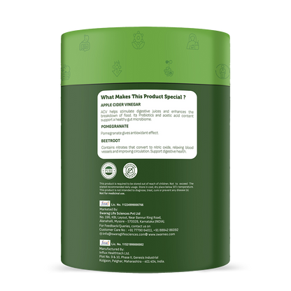 Wellness gummies for everyday use – 30 apple-flavored Apple Cider Vinegar gummies by Swarneo to support a healthy lifestyle.