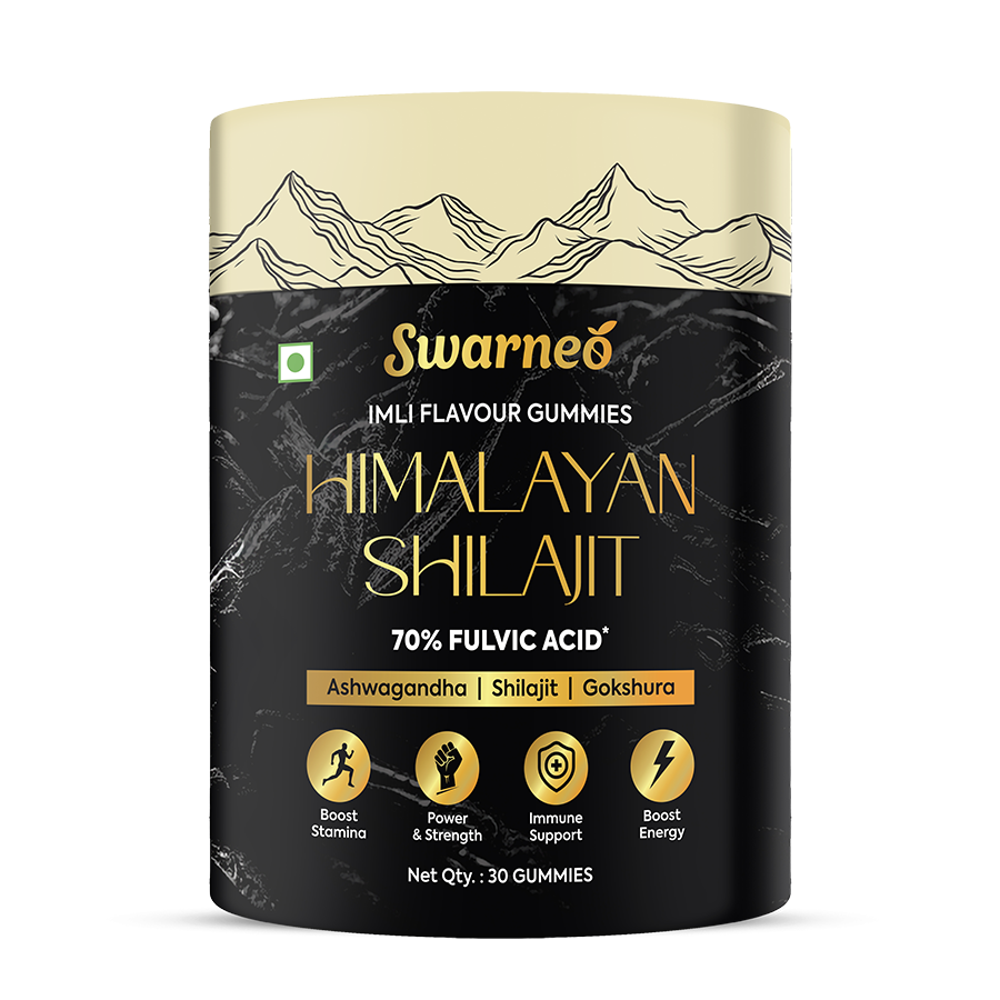 Swarneo Himalayan Shilajit Gummies – 70% Fulvic Acid, enriched with Ashwagandha, Gokshura & Safed Musli, 30 gummies pack.
