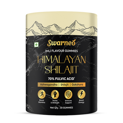 Swarneo Himalayan Shilajit Gummies – 70% Fulvic Acid, enriched with Ashwagandha, Gokshura & Safed Musli, 30 gummies pack.