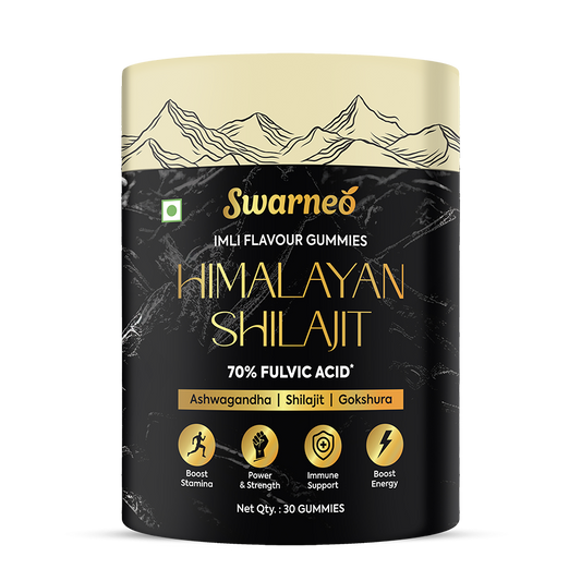 Swarneo Himalayan Shilajit Gummies – 70% Fulvic Acid, enriched with Ashwagandha, Gokshura & Safed Musli, 30 gummies pack.