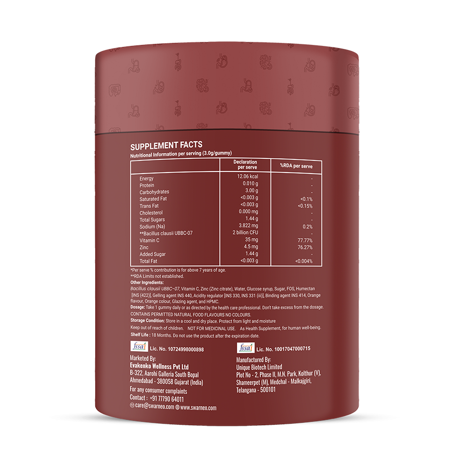 Swarneo Probiotic Gummies for adults – convenient, flavorful supplement for everyday digestive and immune support.