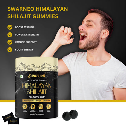 Swarneo Shilajit Gummies – Boost stamina, energy, and endurance with Fulvic Acid, Ashwagandha, and Safed Musli.
