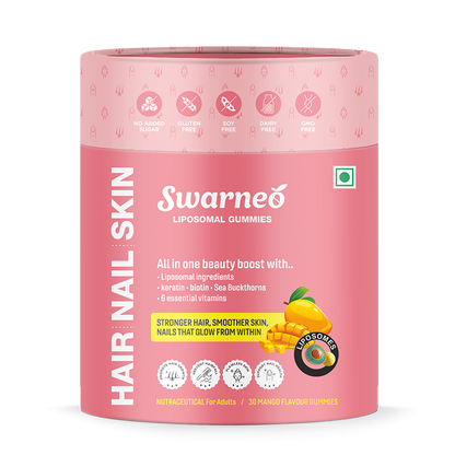 Swarneo beauty gummies for women – 30-day supply to support natural glow, hair strength, and nail growth.