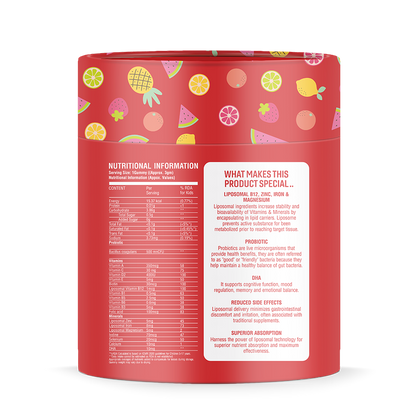 30-count pack of kid-friendly multivitamin gummies – supports growing bodies with probiotics, brain-boosting DHA, and bone-strengthening calcium.