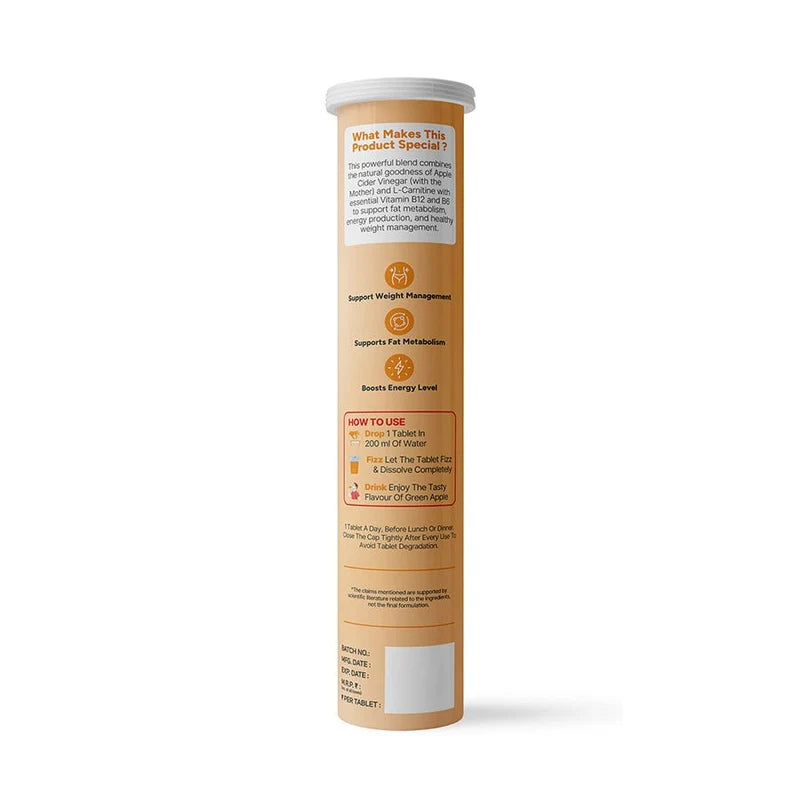 Swarneo Apple Cider Vinegar with L-Carnitine supplement tube featuring a clearly visible product label on a clean white background.