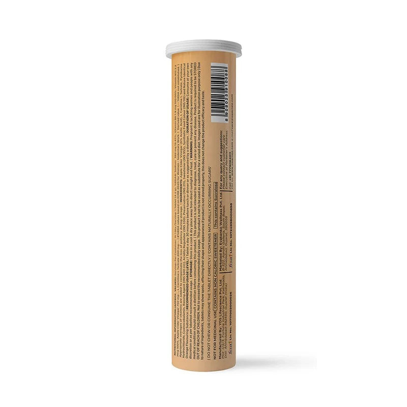 Swarneo Advanced Apple Cider Vinegar with L-Carnitine supplement in a tall, slim beige plastic canister with a white screw cap, shown from the back on a plain white background.