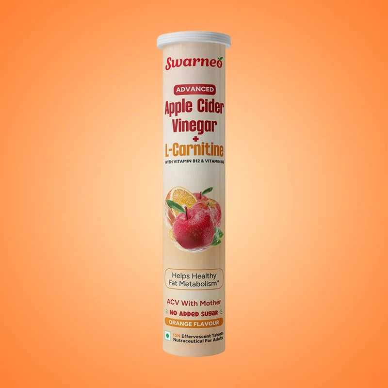 Swarneo Advanced Apple Cider Vinegar & L-Carnitine Tablets.
Orange-flavored effervescent tablets for fitness and energy support.